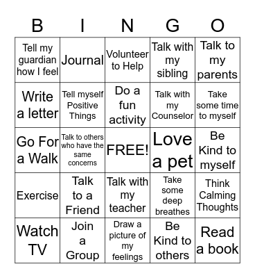 How to Cope with Frustration Bingo Card