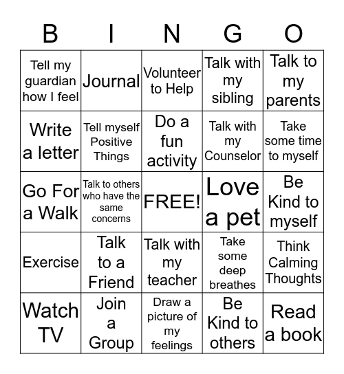 How to Cope with Frustration Bingo Card