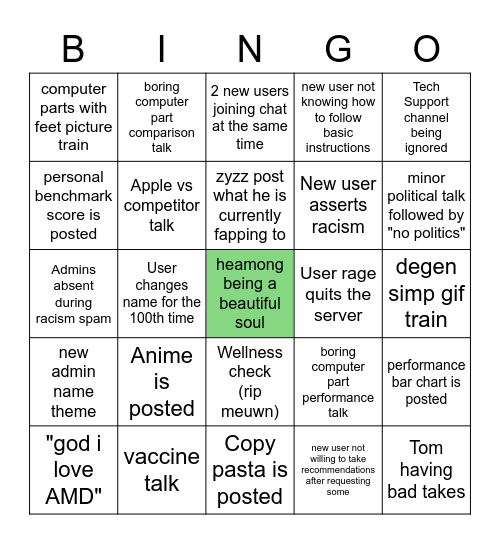 NVIDIA DISCORD BINGO Card