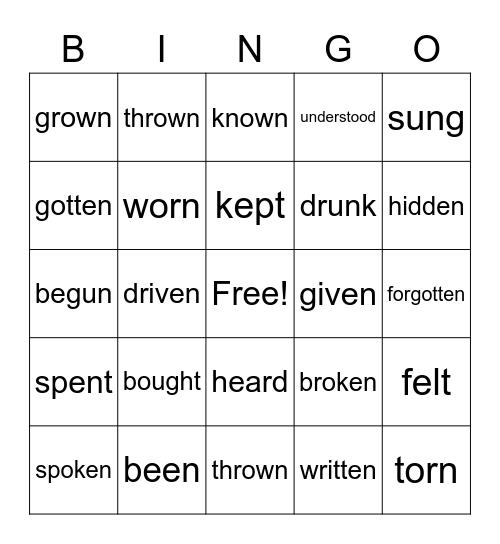 Past Participles Bingo Card