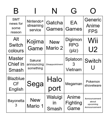 Nintendo Fun Times Bingo Card