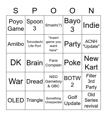 Nintendo Direct 9/23/21 Bingo Card