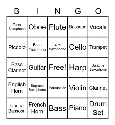 Music Bingo Card