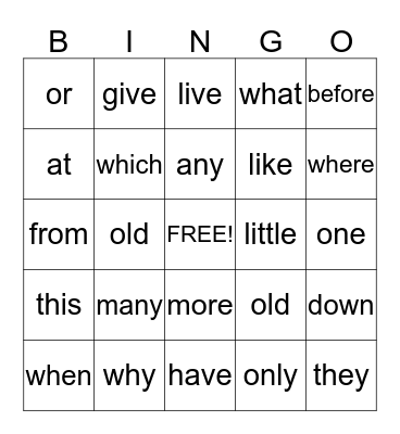Sight Words (K List 5 & 6) Bingo Card