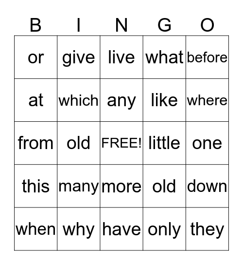 Sight Words (K List 5 & 6) Bingo Card