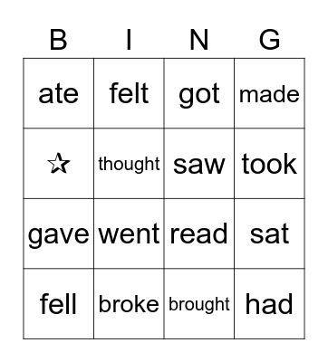 Irregular verbs Bingo Card