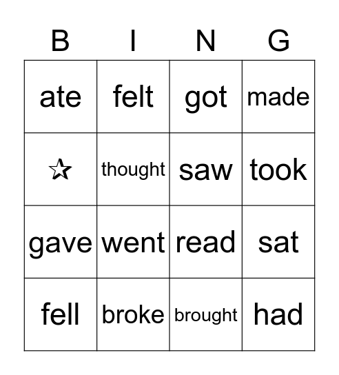 Irregular verbs Bingo Card