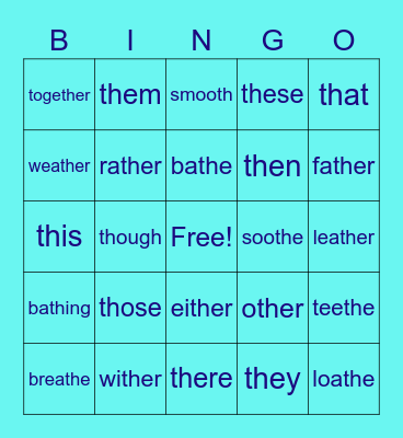 Voiced /th/ Bingo Card