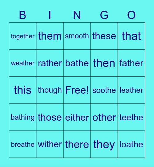 Voiced /th/ Bingo Card