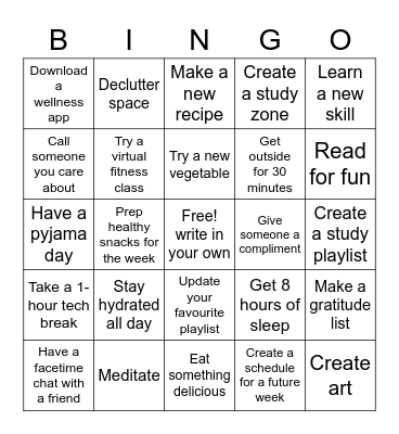 Wellness BINGO! Bingo Card