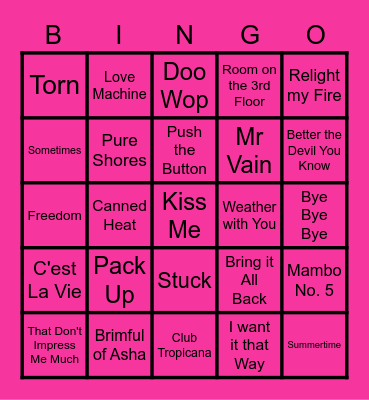 Lucy's Hen Musical Bingo Card