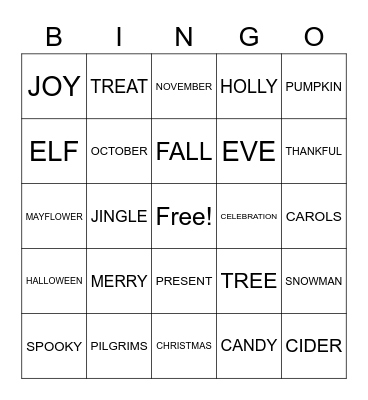 Woodland Holiday Bingo Card