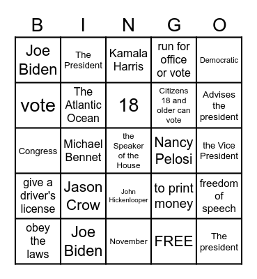 Citizenship BINGO Card