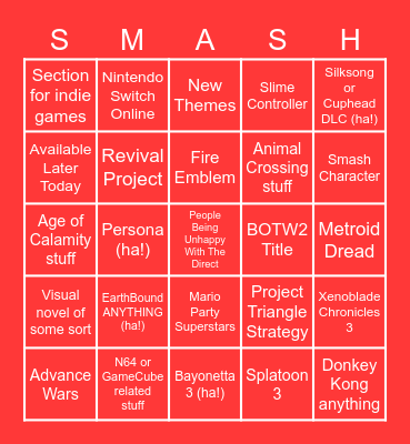 Nintendo Direct 09.22.2021 Bingo Card