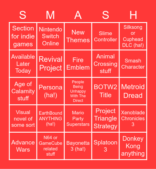 Nintendo Direct 09.22.2021 Bingo Card