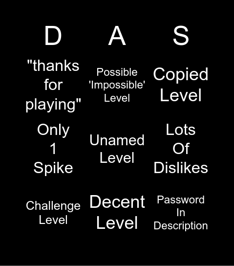 Gd: Recent levels tab Bingo Card