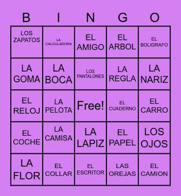 Las palabras en Espanol Bingo Card