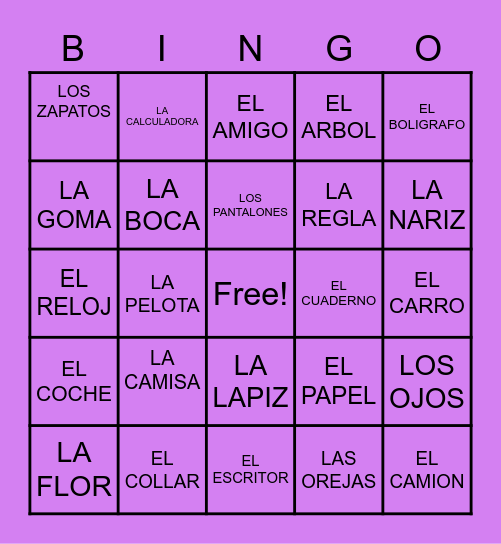 Las palabras en Espanol Bingo Card