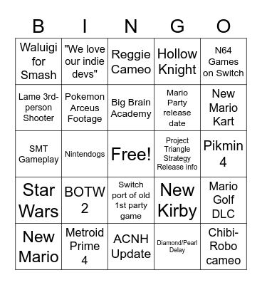 Nintendo Direct 9/23 Bingo Card