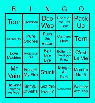 Lucy's Hen Musical Bingo Card