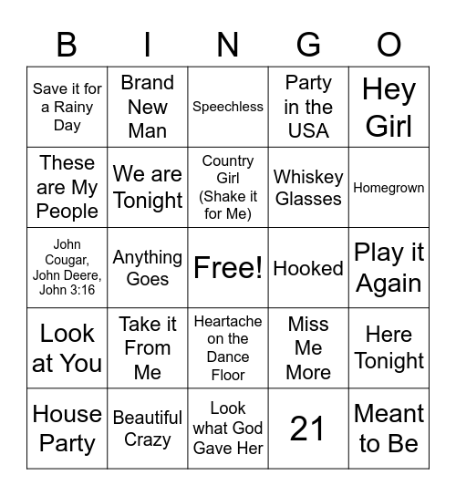 Country Bingo Card