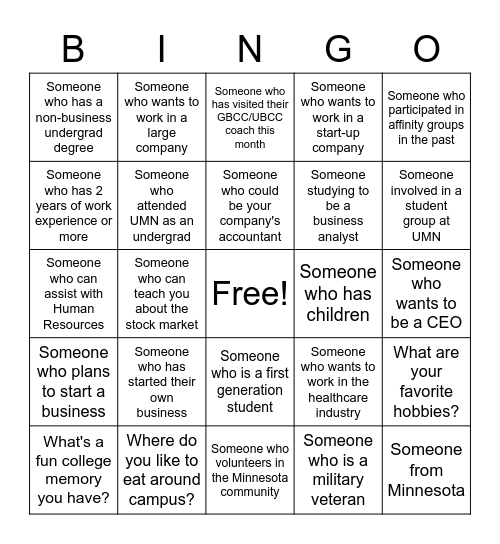 Carlson Cross-Program Connections Bingo Card