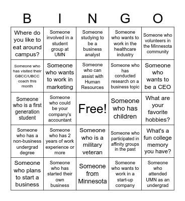 Carlson Cross-Program Connections Bingo Card
