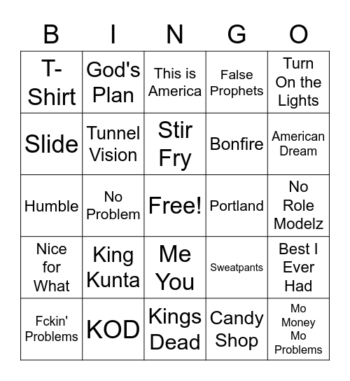 Hip Hop Bingo Card