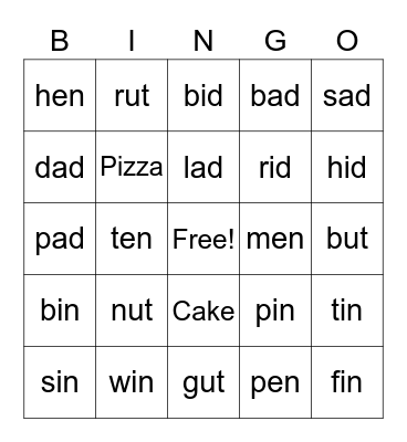 Phonics Fun Bingo Card