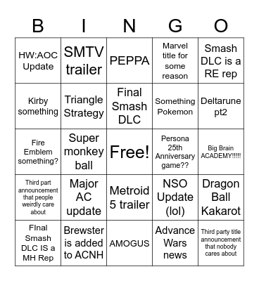 Direct 24/9/21 Bingo Card