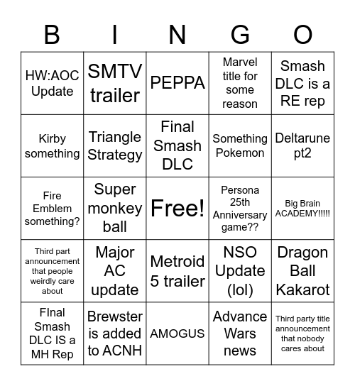 Direct 24/9/21 Bingo Card