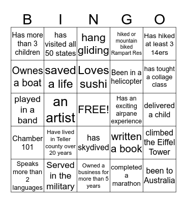 Networking Bingo Card