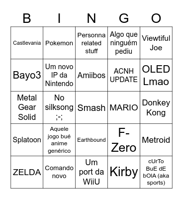 Nintendo Direct 23-09-21 Bingo Card