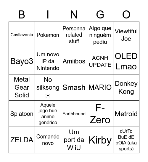 Nintendo Direct 23-09-21 Bingo Card