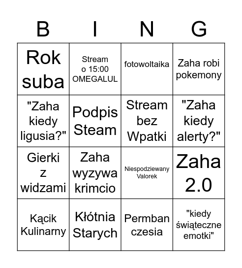 Bingo Streamowe Bingo Card