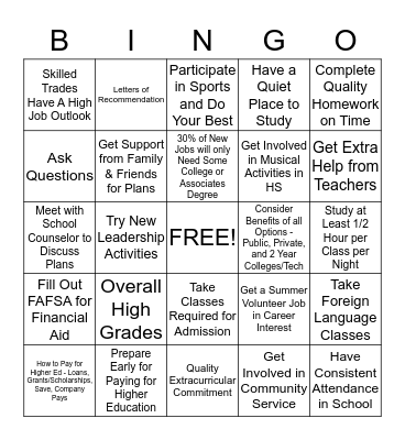 Things To Know About High School and Beyond Bingo Card