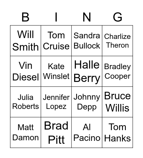 Famous Actors Bingo Card