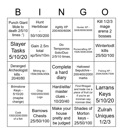 Two Week Bingo Card