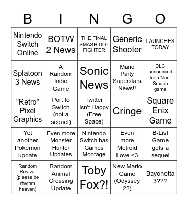 NINTENDO DIRECT 9/23 BABY Bingo Card