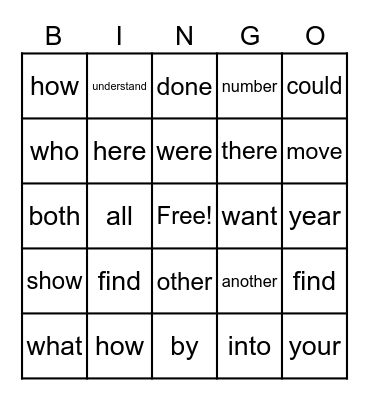2nd Grade unit1 Bingo Card