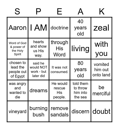 "Listening to God" Bingo Card