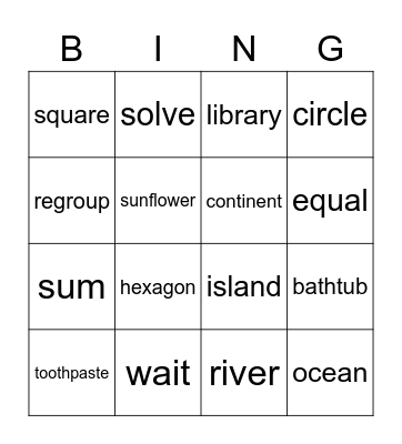 Word Bingo Card