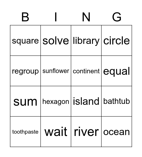 Word Bingo Card