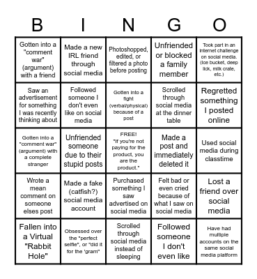 Social Media Bingo Card