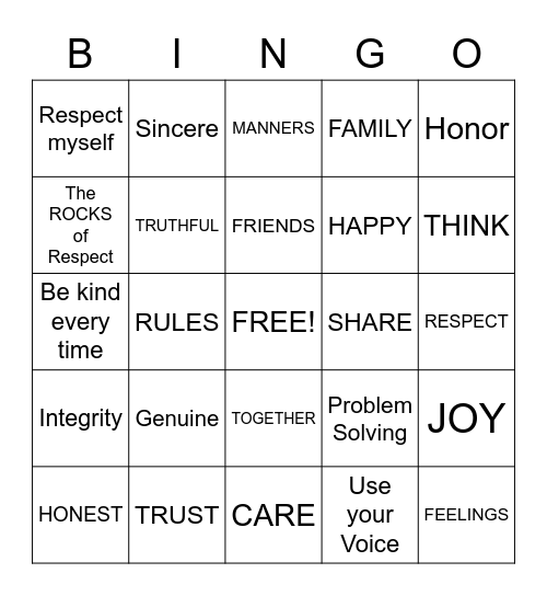 Honesty Bingo Card