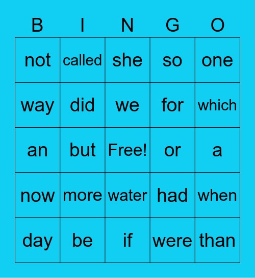 T's Sight Word Bingo Card