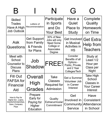 Things To Know About High School and Beyond Bingo Card