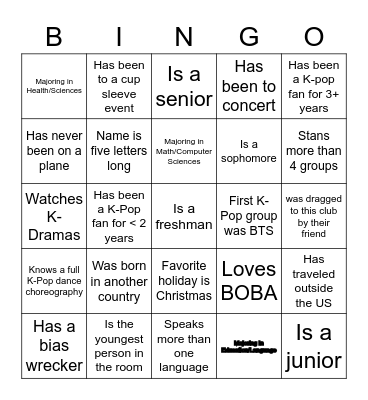 K-Pop Search Quest Bingo Card