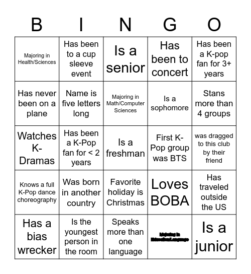 K-Pop Search Quest Bingo Card