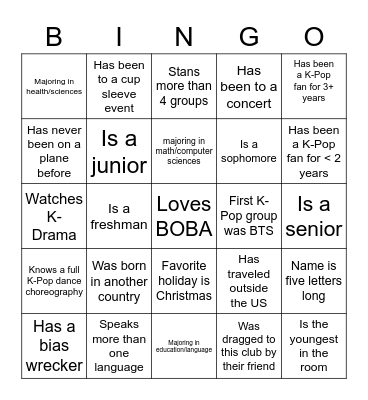 K-Pop Search Quest Bingo Card